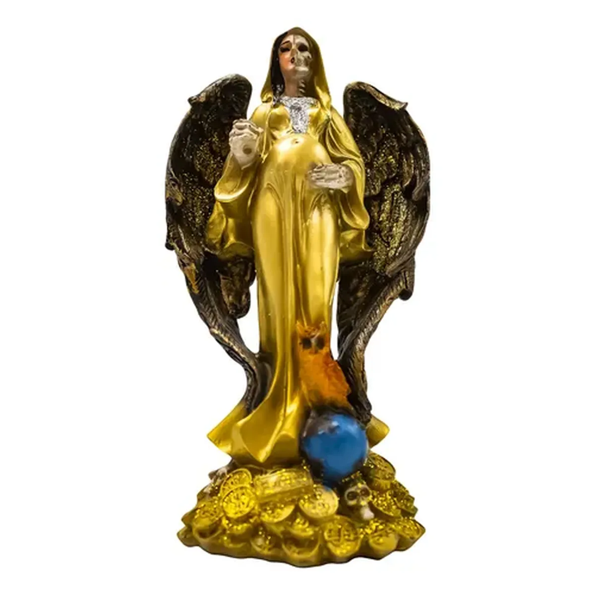 Figura Santa Muerte Dorada Encarnada Embarazada
