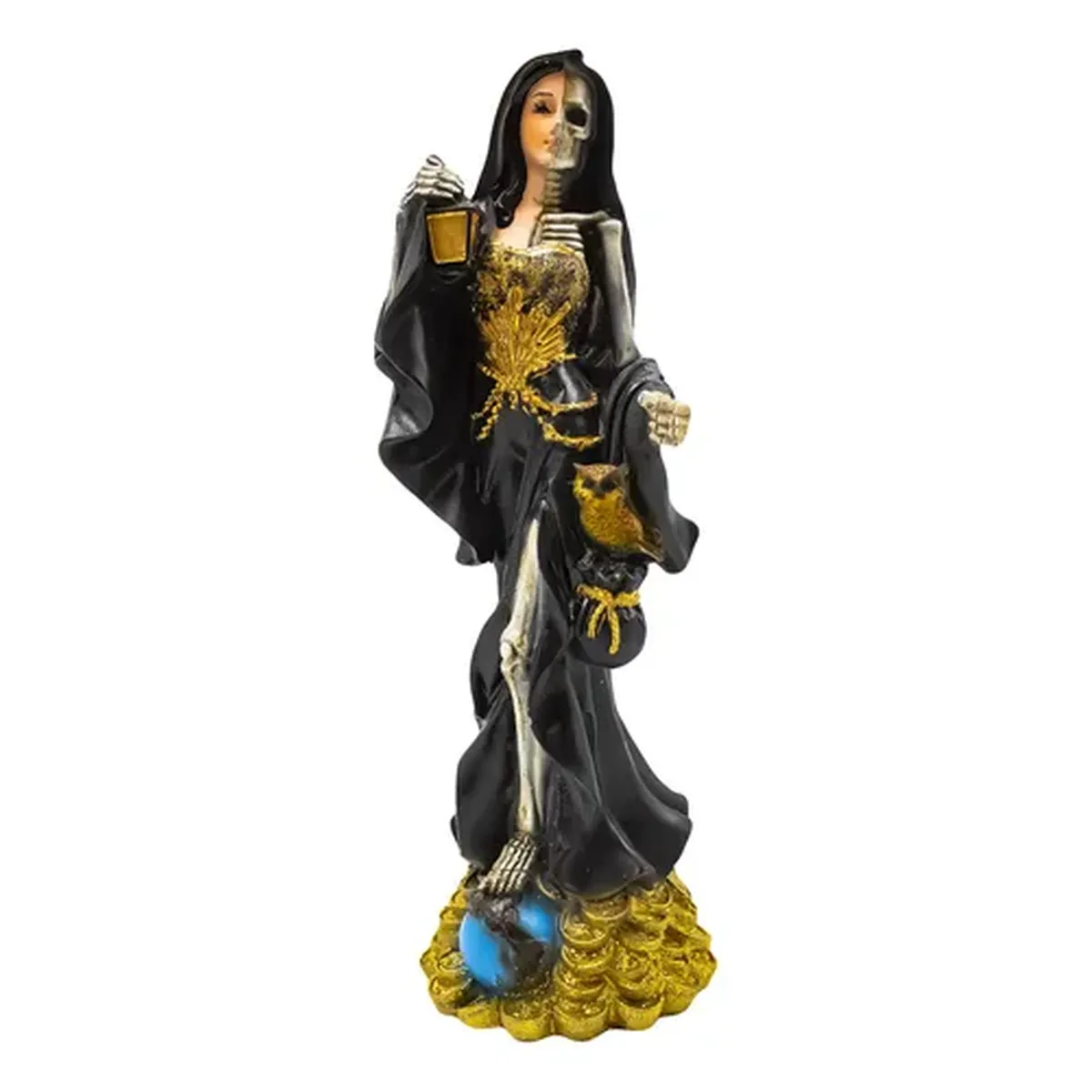 Santa Muerte Negra Encarnada con Buho