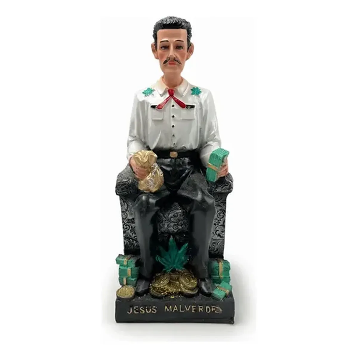 Figura Santo Patrono Jesus Malverde Trono Dorada