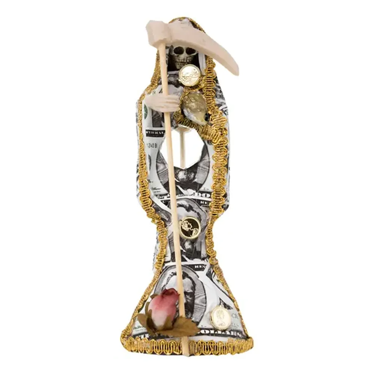 Estatua Santa Muerte Vestida con Ritual y dolar