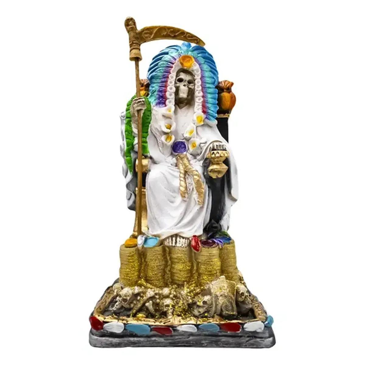 Santa Muerte Azteca Sentada Blanca Salud Paz y Bienestar