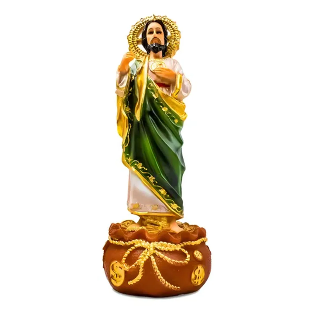 San Judas Tadeo Sobre Saco de Dorada Figura de Fe y Abundancia
