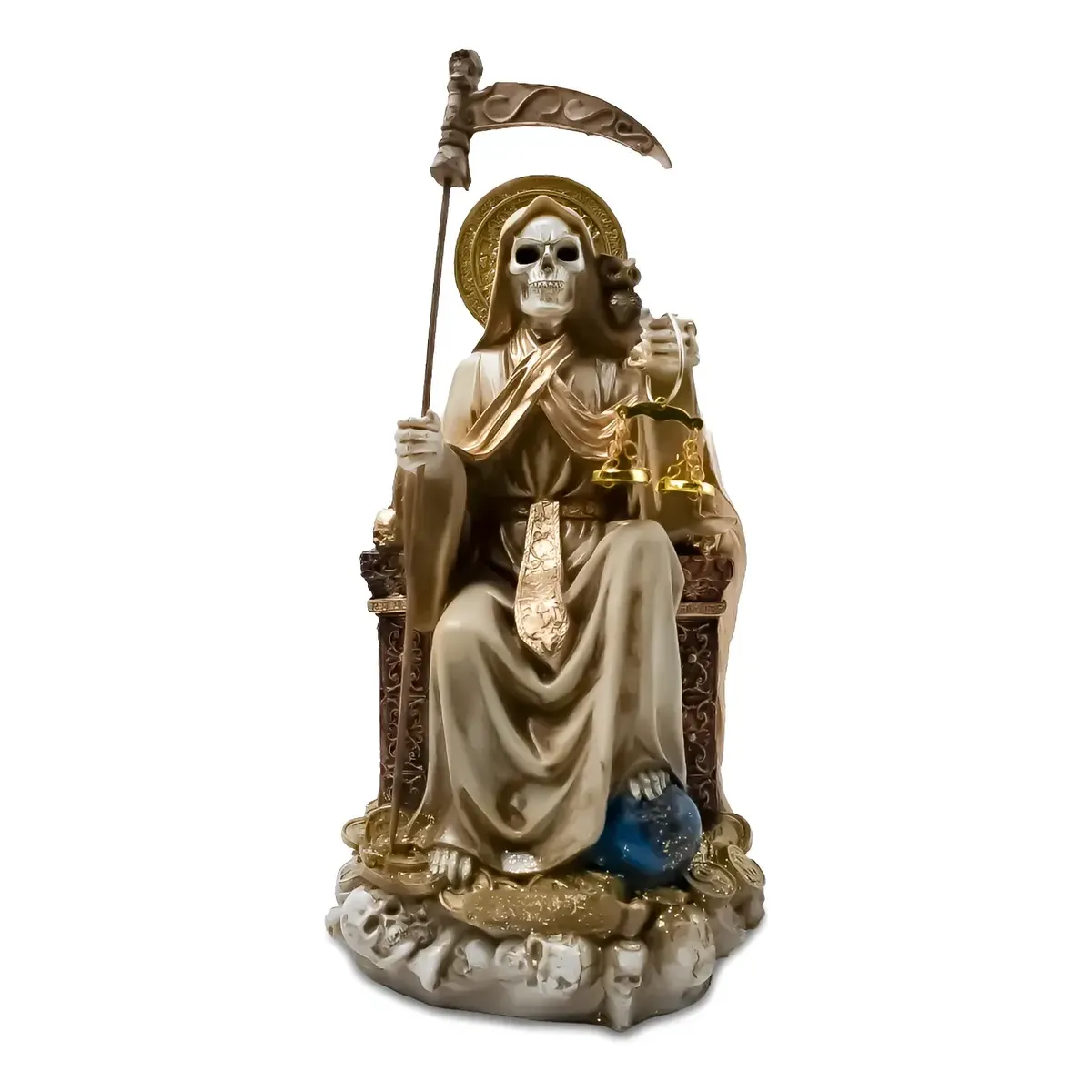 Santa Muerte Hueso Suprema Sentada Buho Curada