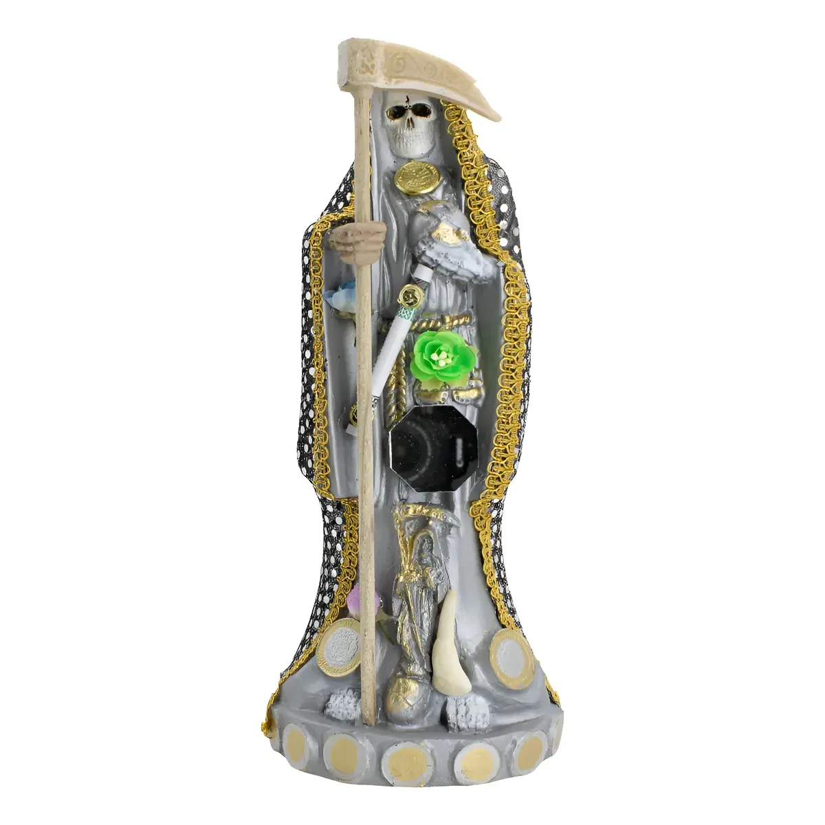 Santa Muerte Vestida Plateada Exito y Abundancia