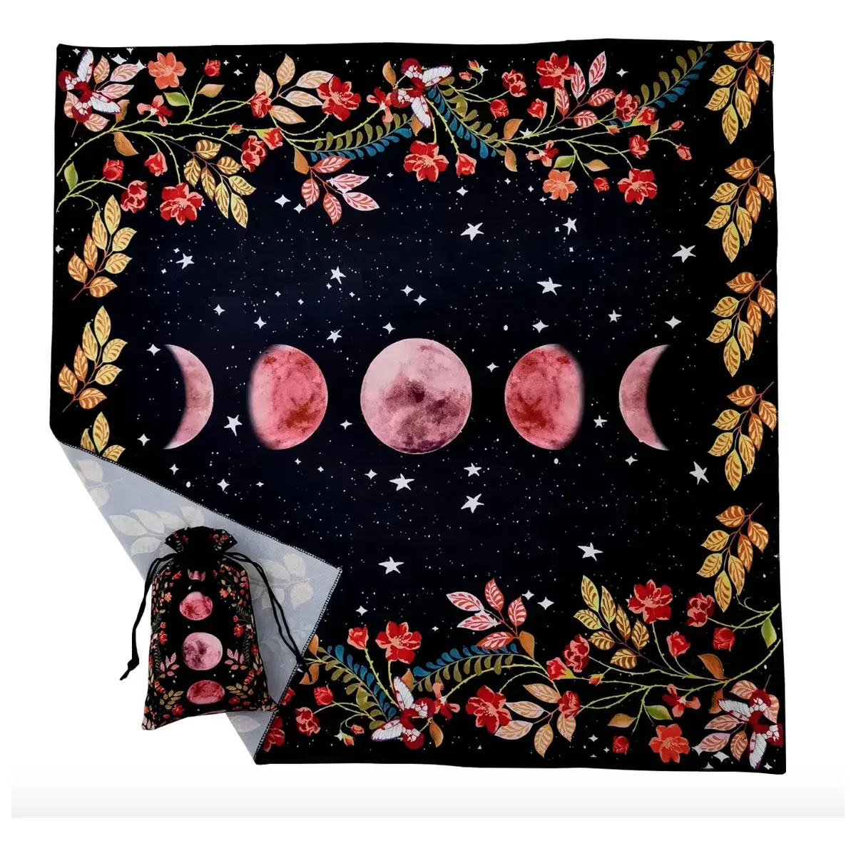 Mantel del Altar de Tarot Negra Fases de la Luna Rosa