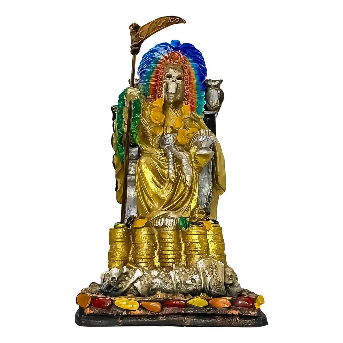 Santa Muerte Azteca Suprema Dorada Riqueza y Exito