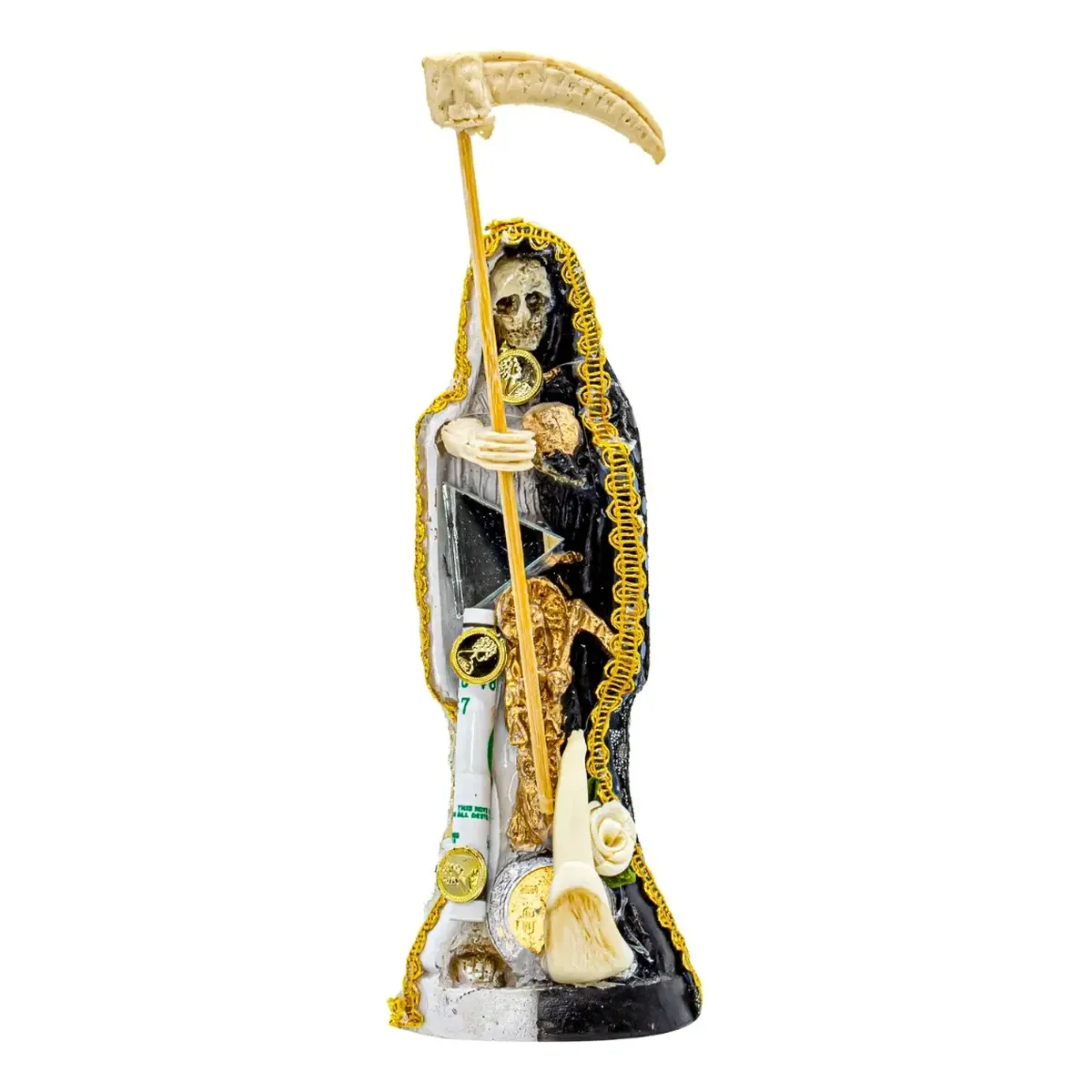 Santa Muerte Vestida Blanca con Negra Curada