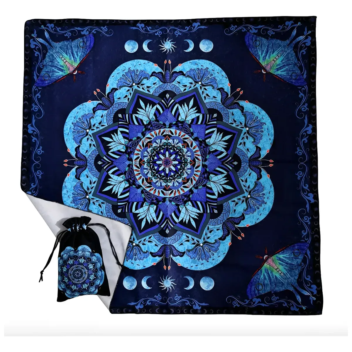 Mantel Altar de Tarot Mandala Azul Lunas Ritual Adivinacion