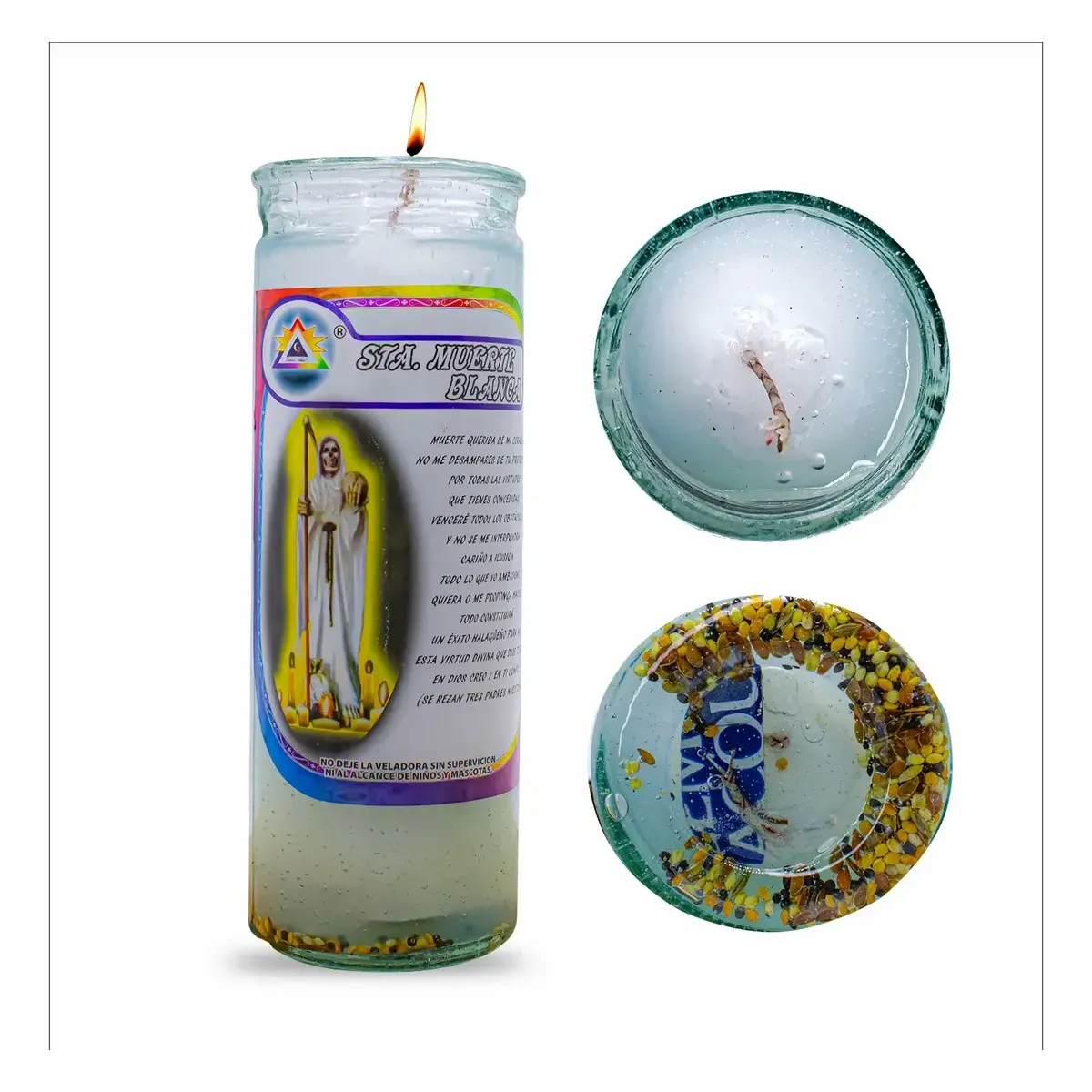 Veladora Gel Preparada Santa Muerte Blanca Paz y Armonia