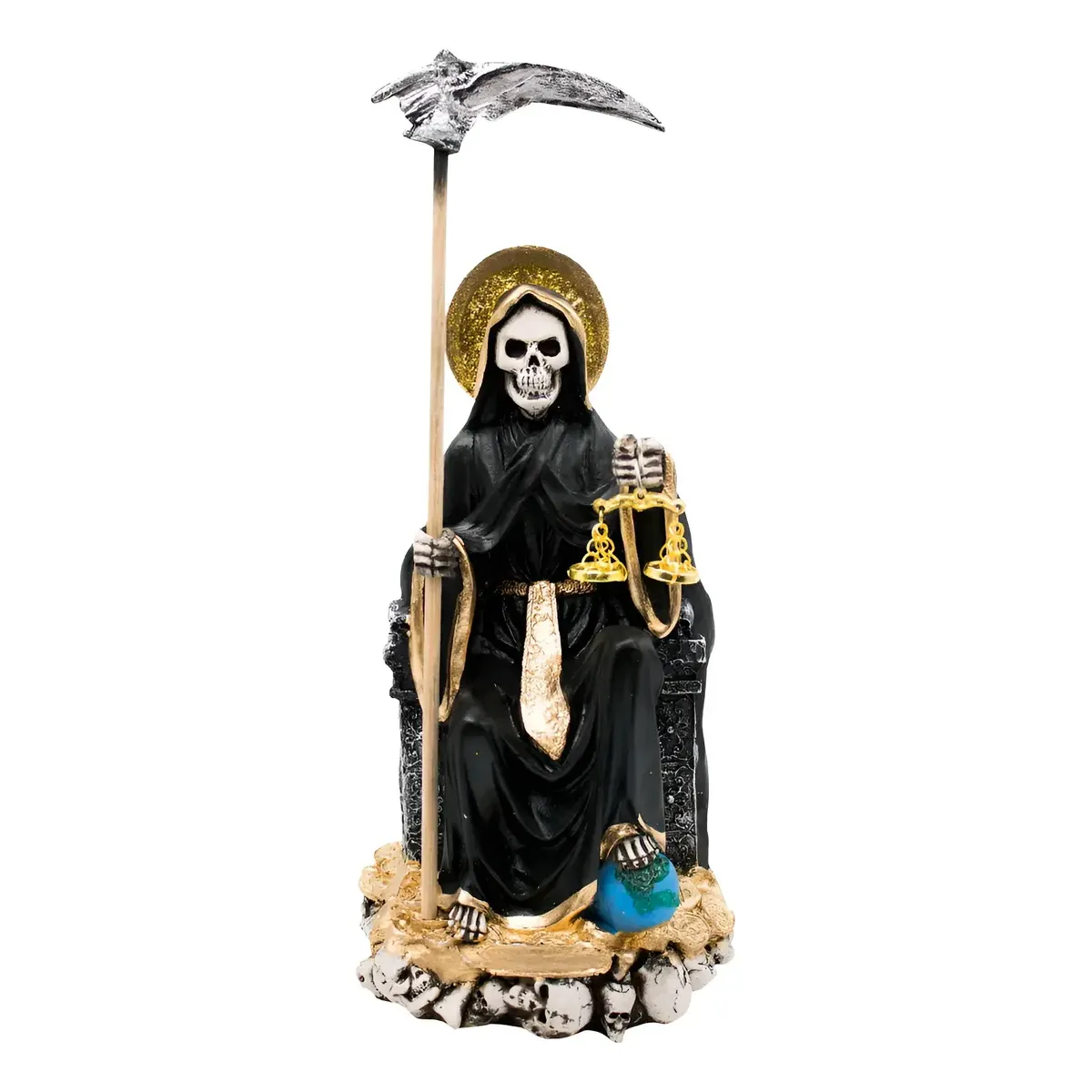 Santa Muerte Negra Suprema Sentada Curada