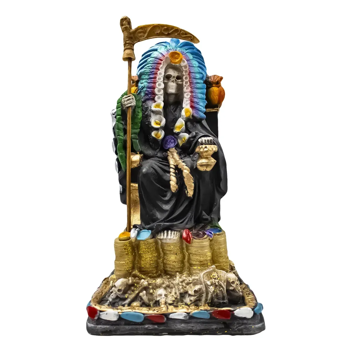 Santa Muerte Azteca Sentada Negra Defensa Contra Enemigos