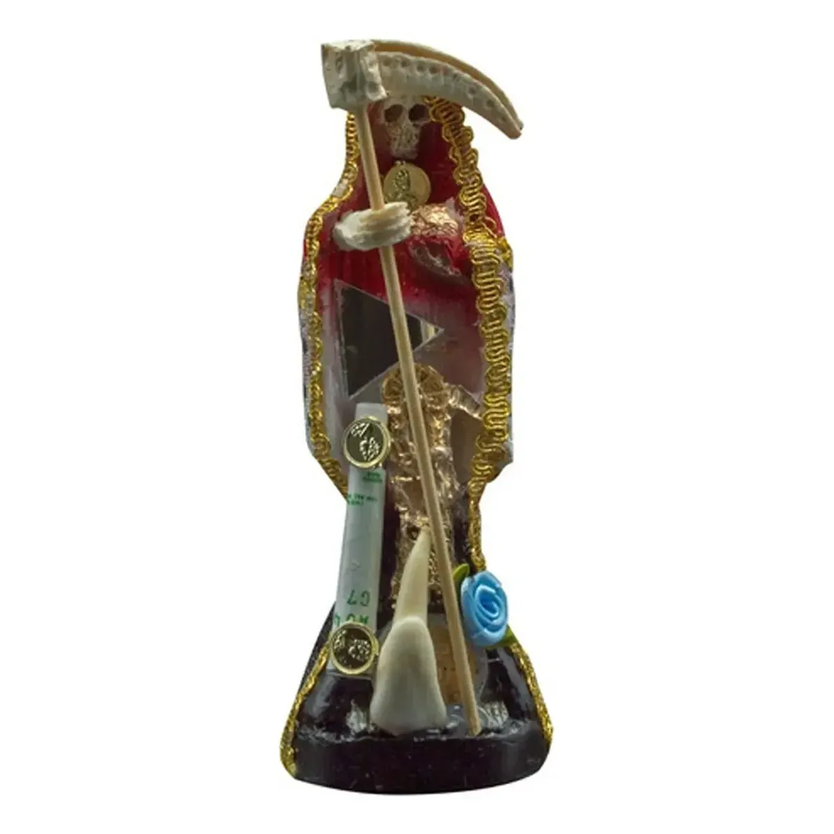 Figura Santa Muerte Virtudes Curada Vestida